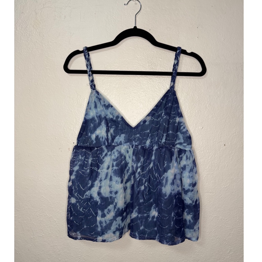 Sim & Sam Women's Medium Tie Dye Tank Top Blue Tie Back Braided Straps NEW